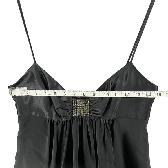 ABS Y2K Babydoll Dress 4 Black Satin Mini Rhinestone Dark Fairy Retro Vintage - Picture 7 of 14